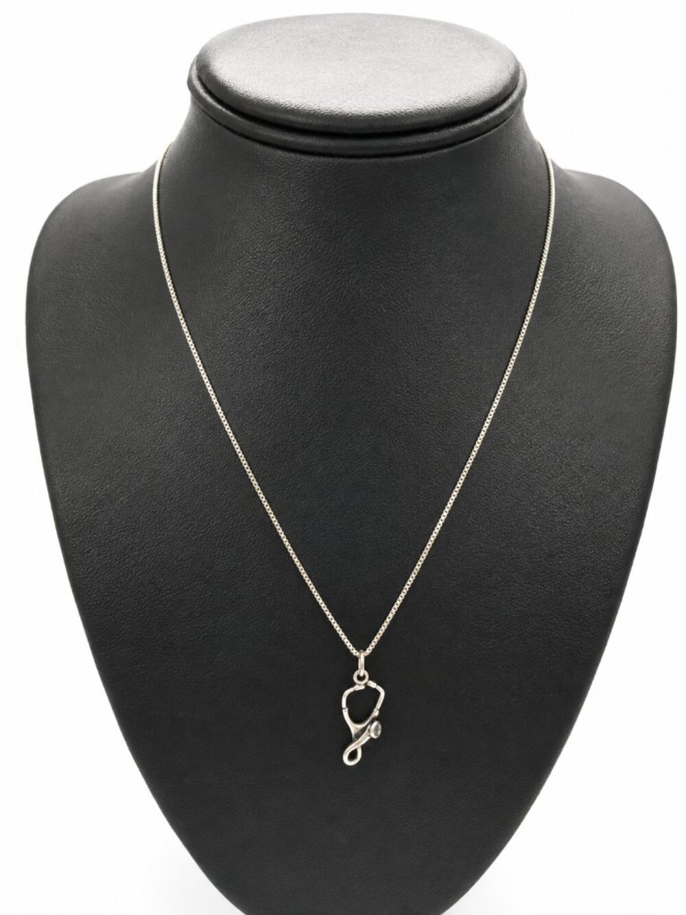 STERLING STETHOSCOPE NECKLACE 925 Medical Nurse Doctor Box Chain Pendant